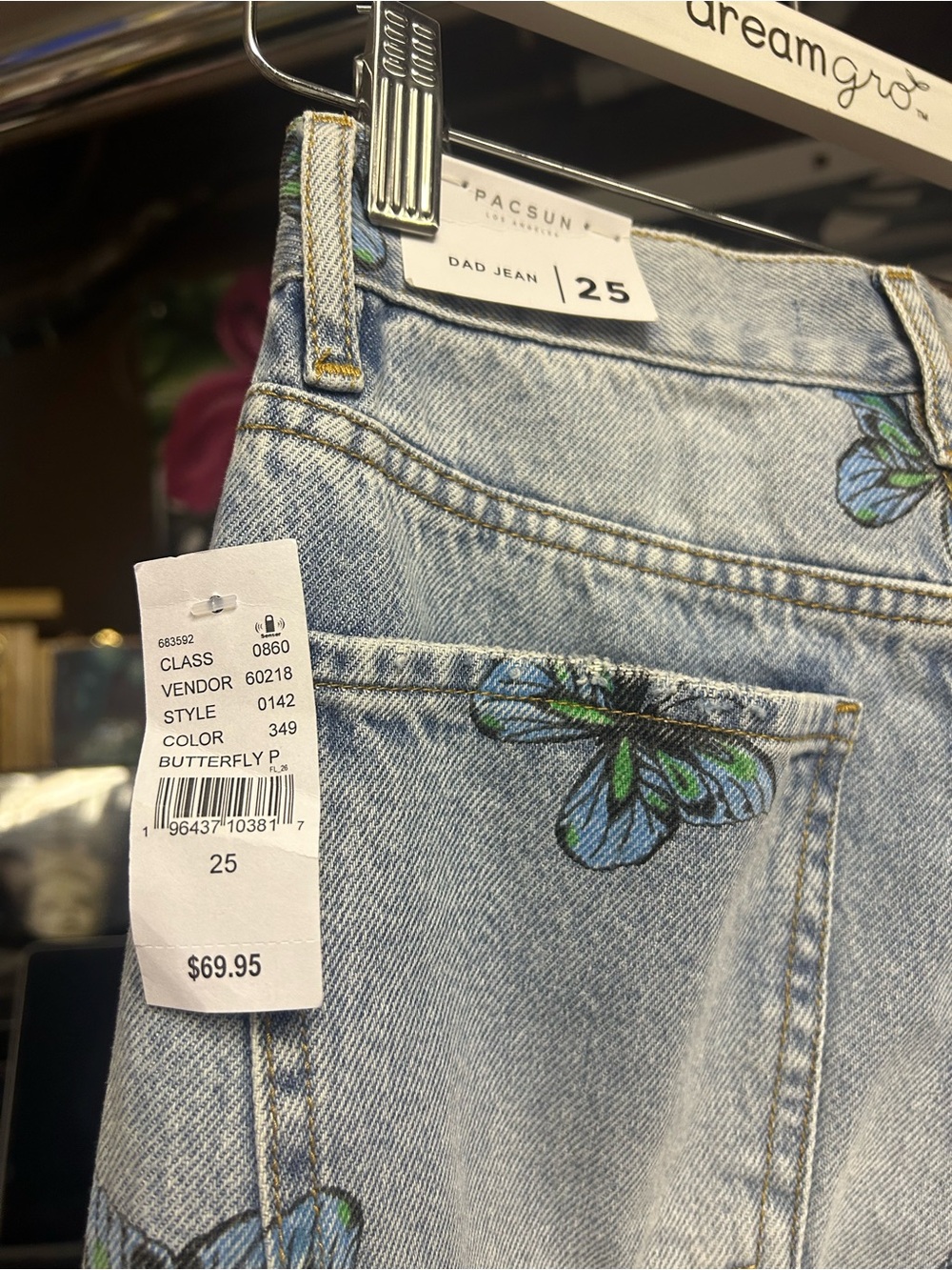 NWT Pacsun Eco Butterfly Print Dad Jeans Medium Indigo Size 25 - Picture 9 of 10